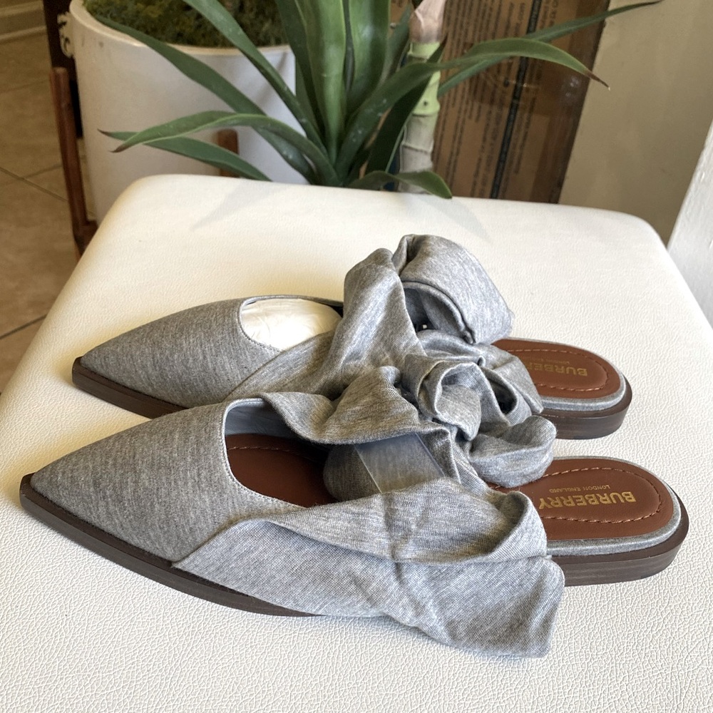 BURBERRY Women’s Pewter Melange Tillington Scarf Tie Detail Mules Size 40 (10US)